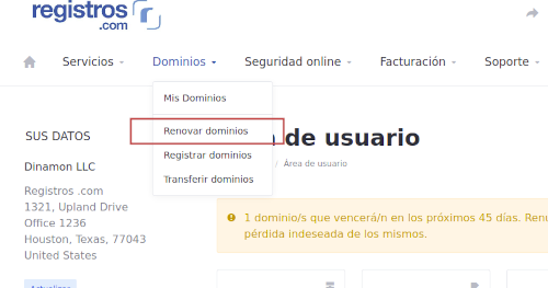 Renovar dominio registros.com