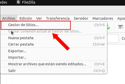 Filezilla - Gestor de sitios