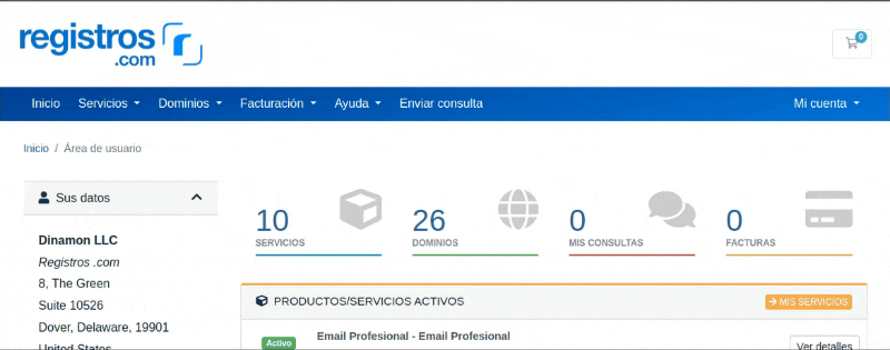 Registros.com - Área de usuario: Mis dominios