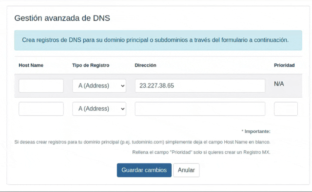 Conectar dominio con Shopify. Registro CNAME. Registros.com