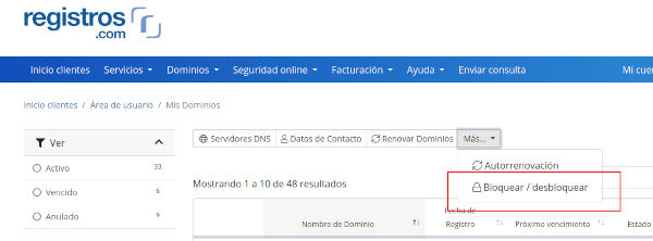 Bloquear dominio - Registros.com