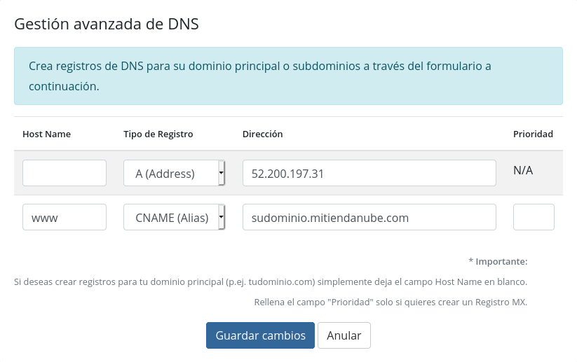 Tienda Nube configurar dominio